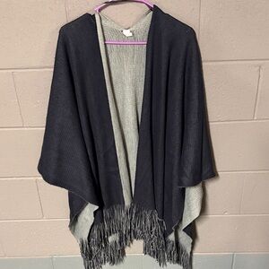 Gray and Navy Fringe Shawl